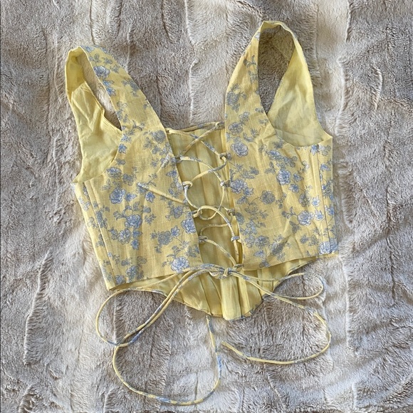 YLLW THE LABEL ANDIE LINEN CORSET TOP IN BUTTER TOILE FLORAL - Picture 6 of 12